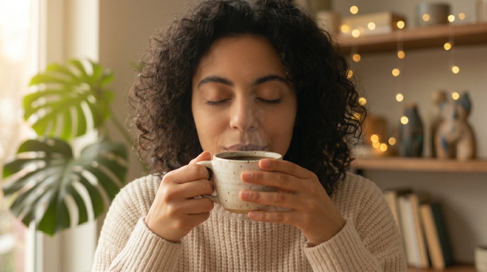 Persona disfrutando una taza de café BarroVivo en una taza de barro